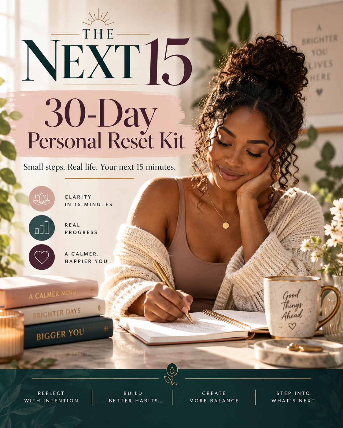 30-Day Personal Reset Kit cover with a woman writing in her journal